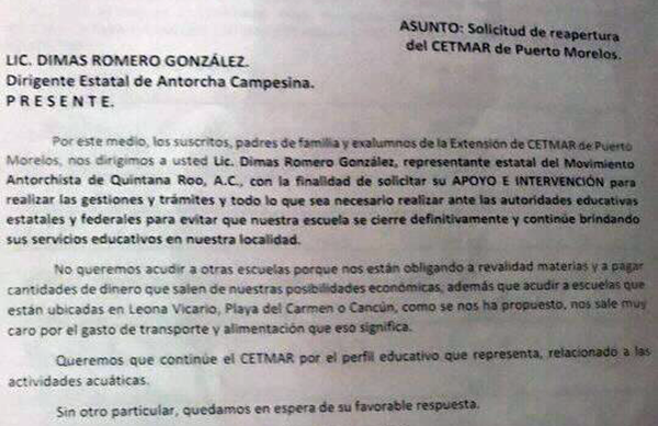 Comunidad CETMAR solicita apoyo a Antorcha para evitar cierre de centro educativo