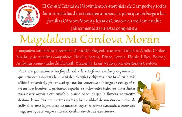 Esquela: Magdalena Córdova Morán 