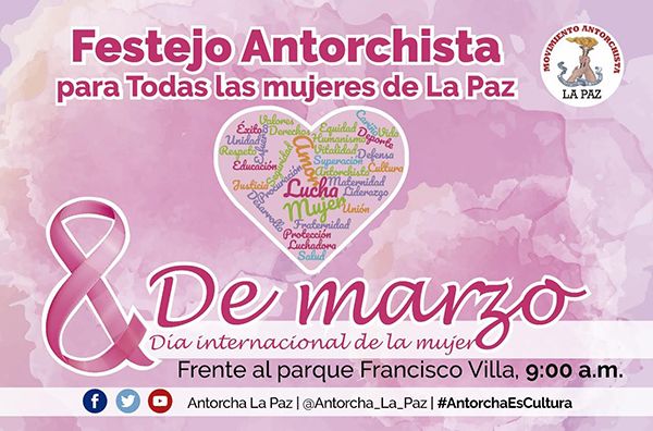 Antorcha en La Paz invita a mujeres a festejo del 8 de marzo 
