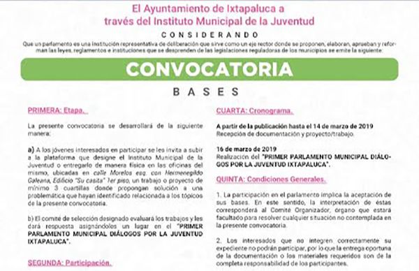 Por primera vez, en Ixtapaluca habrá Parlamento para jóvenes