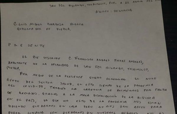 Piden en Tochimilco apoyo a Barbosa