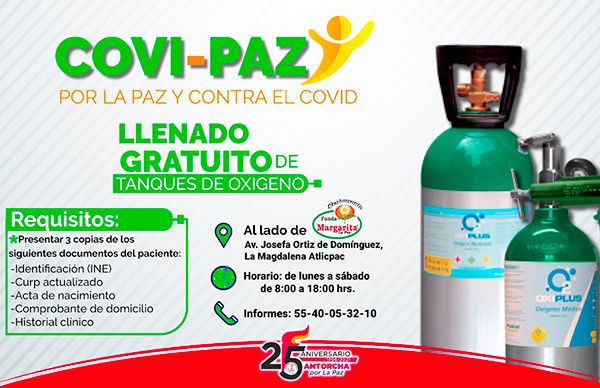 Gracias a gestión de Antorcha, comenzó llenado gratuito de tanques de oxígeno en La Paz